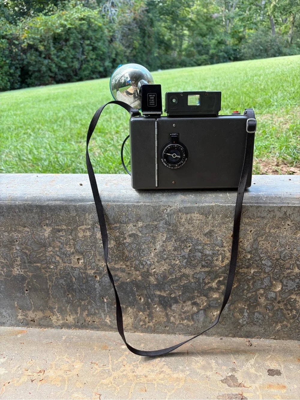 Vintage Polaroid Land Camera Model 330 in Black with Blue Flash Dome